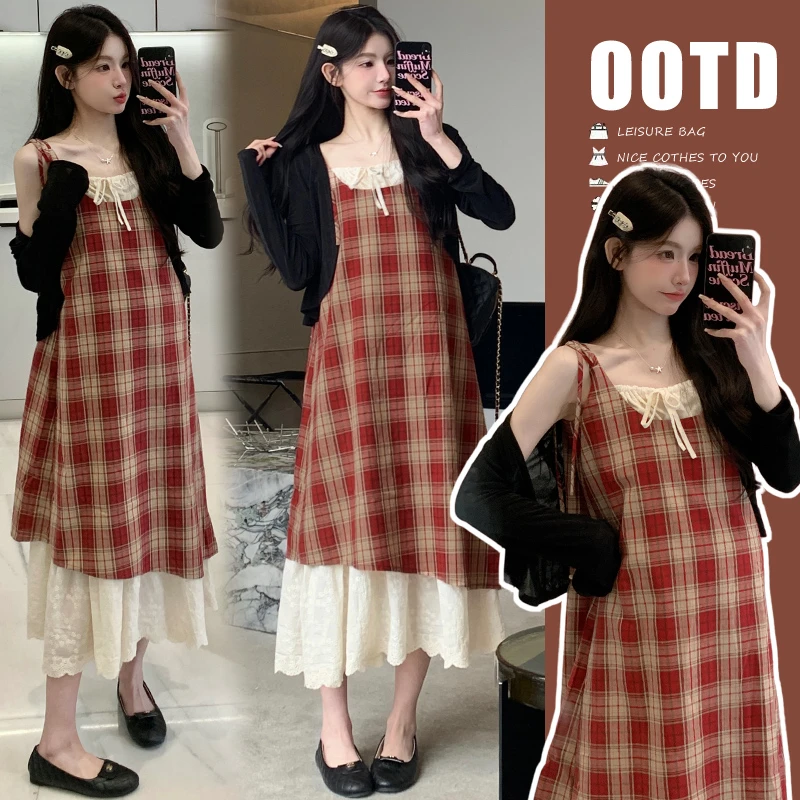 MIMI~时尚孕妇装2025夏季新品法式减龄孕妇格子连衣裙+防晒衣开衫