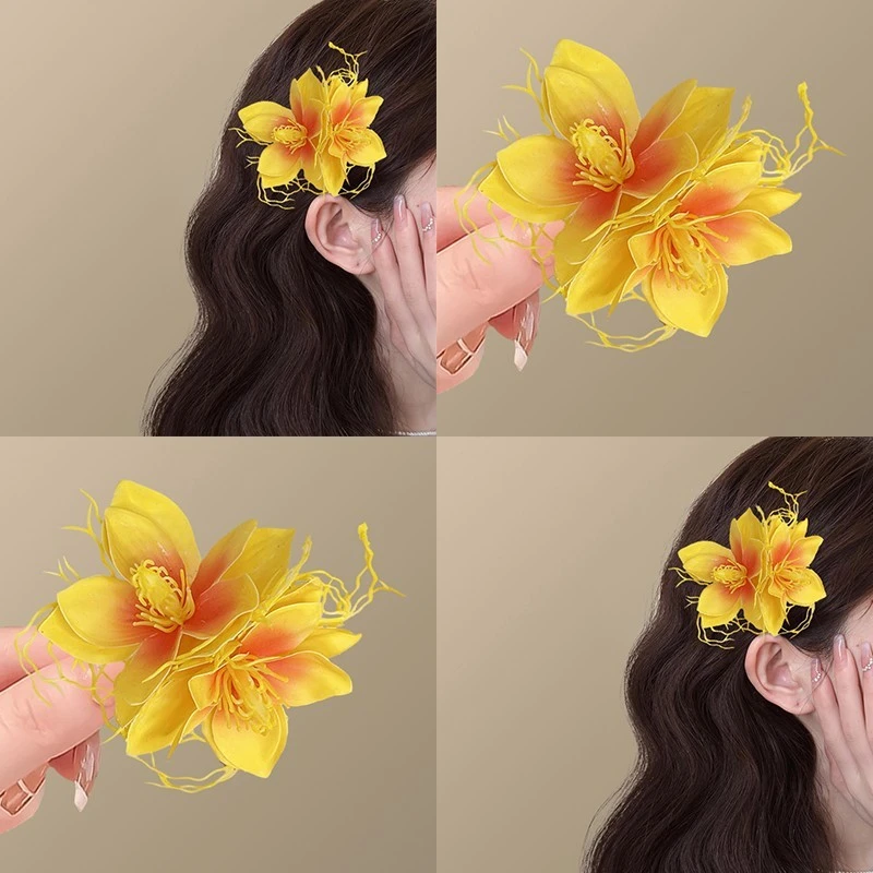 黄花春意浓~ 仿真茉莉发夹拍照氛围感立体花朵刘海侧边夹旅行发卡