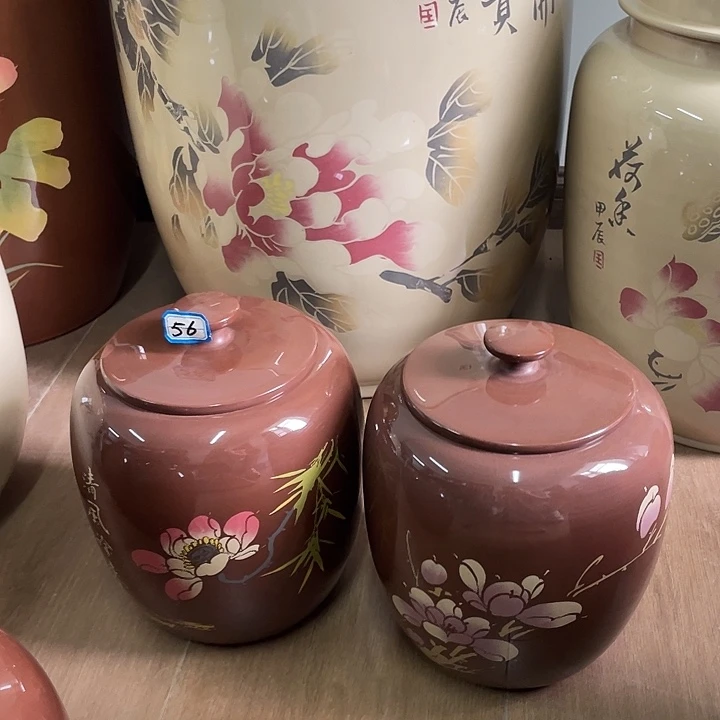 光***上建水紫填刻填散茶罐两只