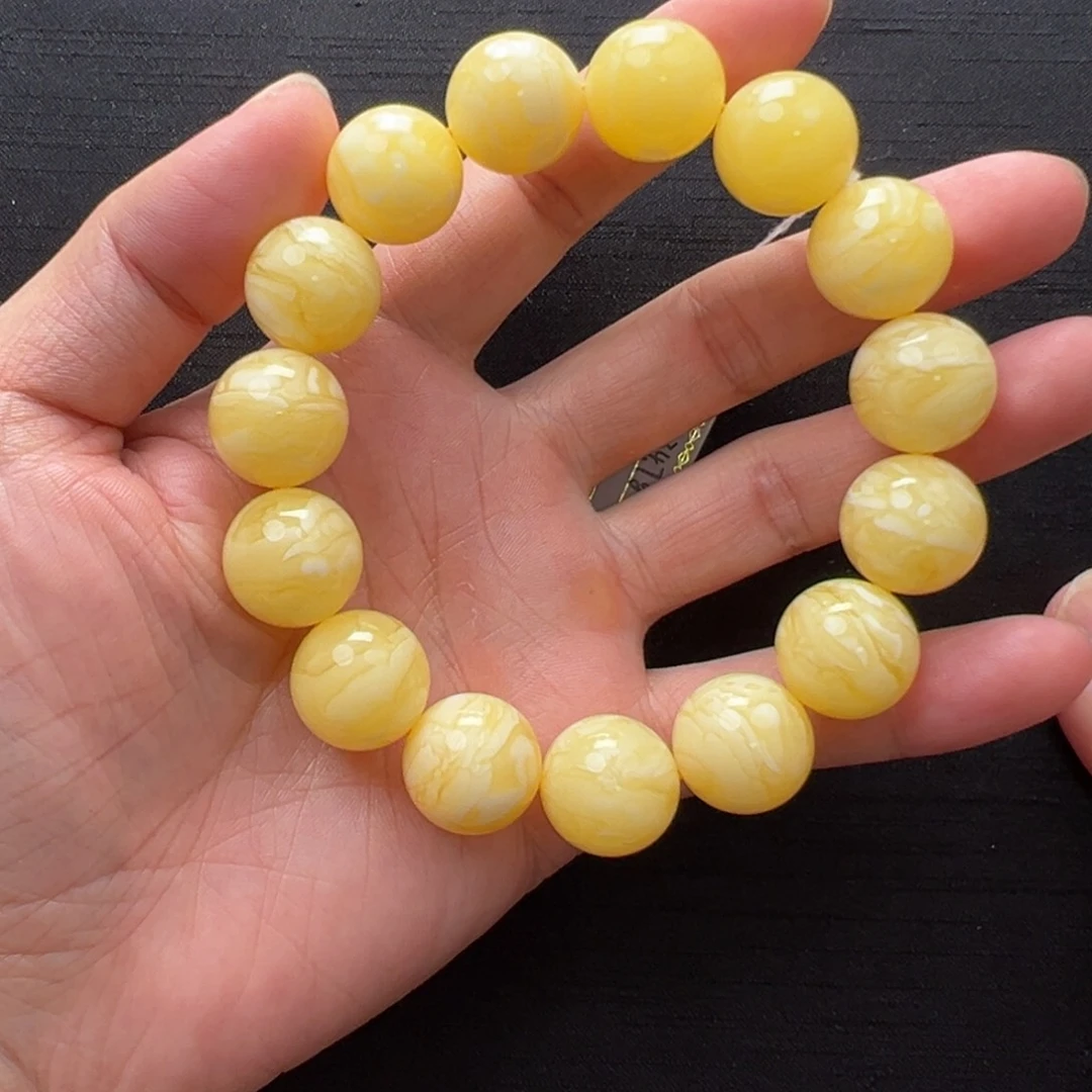 未镶嵌蜜蜡裸石金白虎皮同料圆珠手串16mm