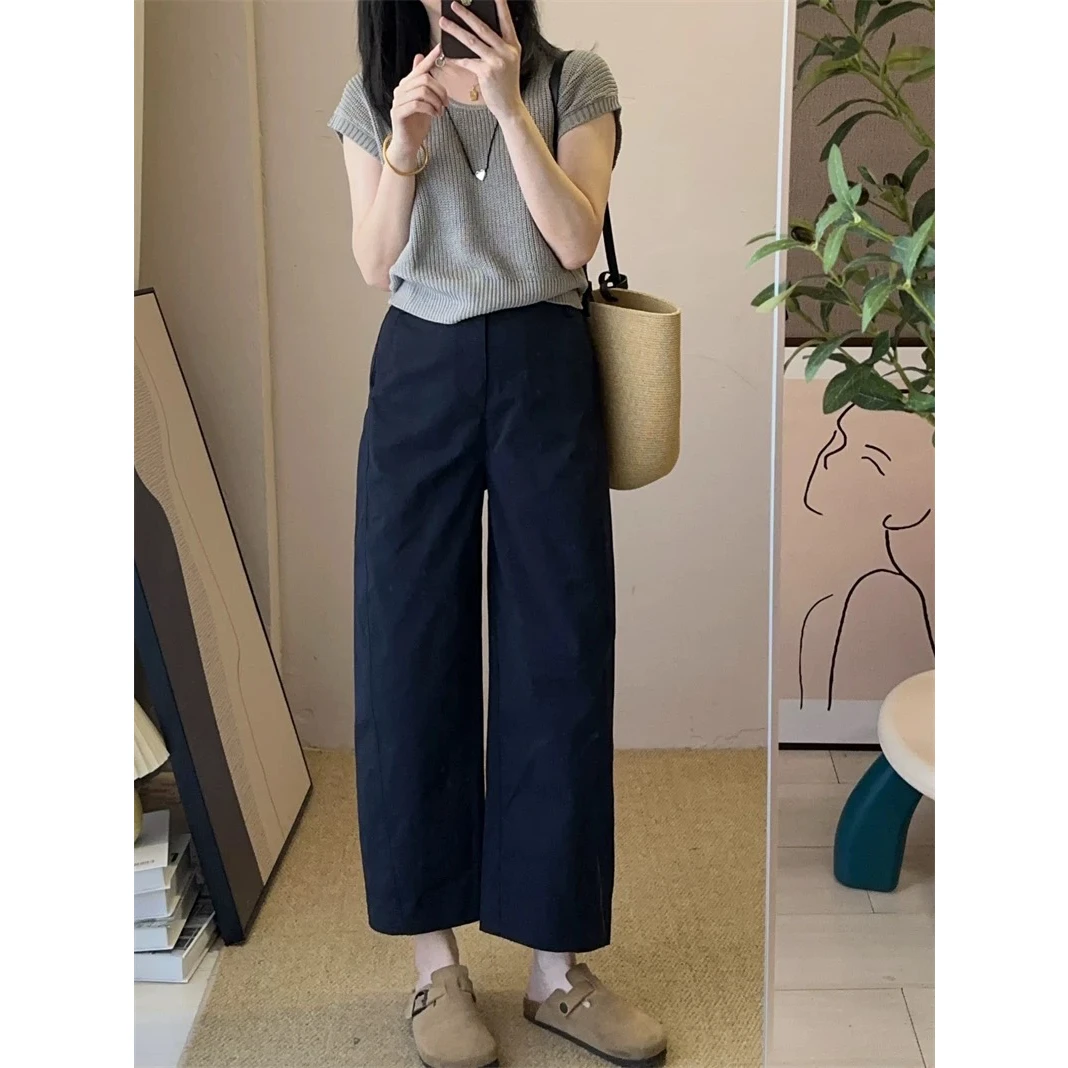 夏季高腰显瘦九分休闲裤一抚就平高级感镰刀裤减龄百搭时尚韩版