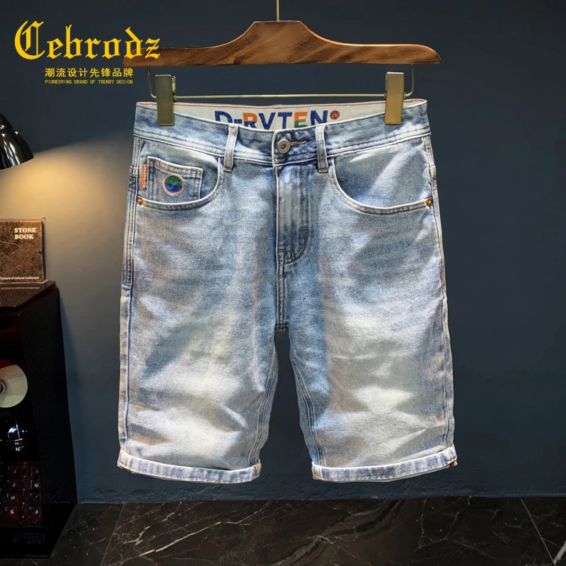 法国Cebrodz直筒修身男牛仔短裤夏季薄款弹力五分裤水洗百搭中裤