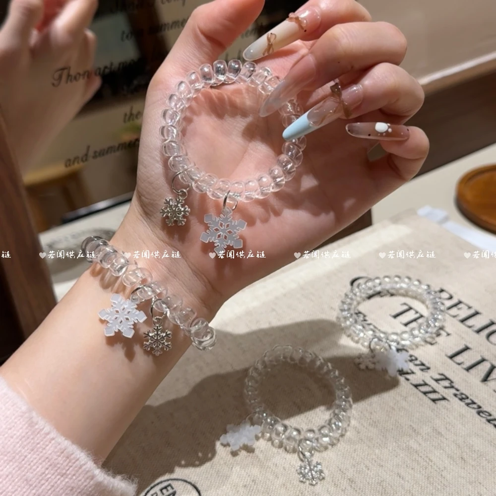 新款雪花吊坠甜美电话线发圈简约头绳无痕发绳清新百搭日常高弹力