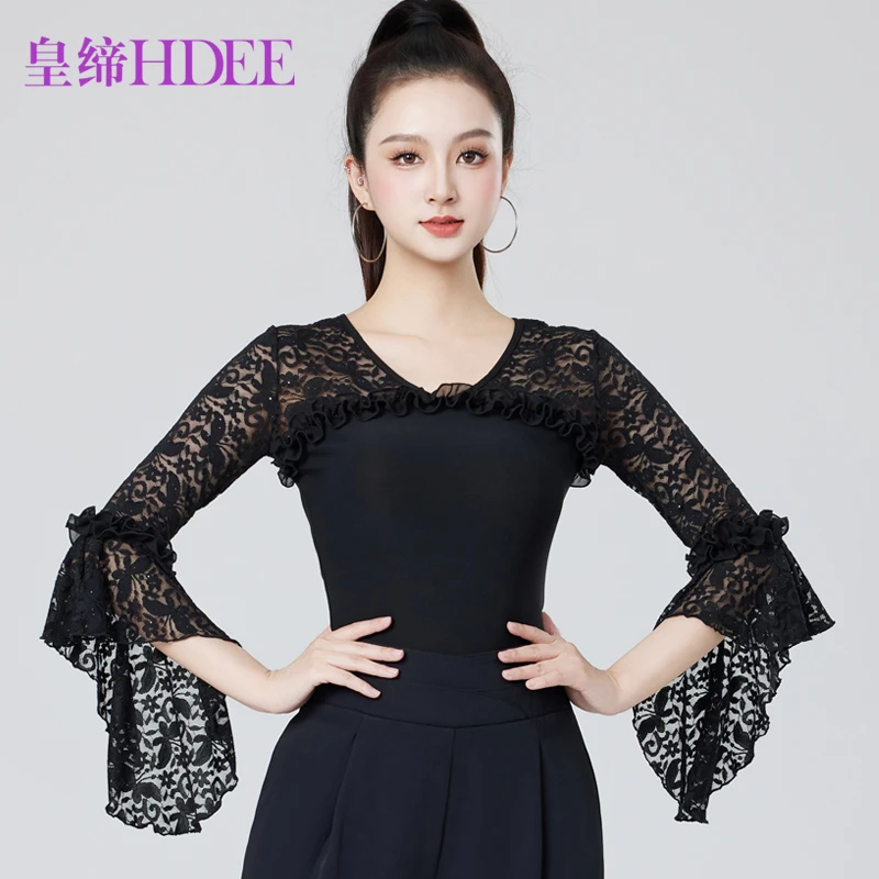 皇缔 优雅气质摩登舞上衣宫廷蕾丝设计舞蹈服国标舞服交谊舞服装