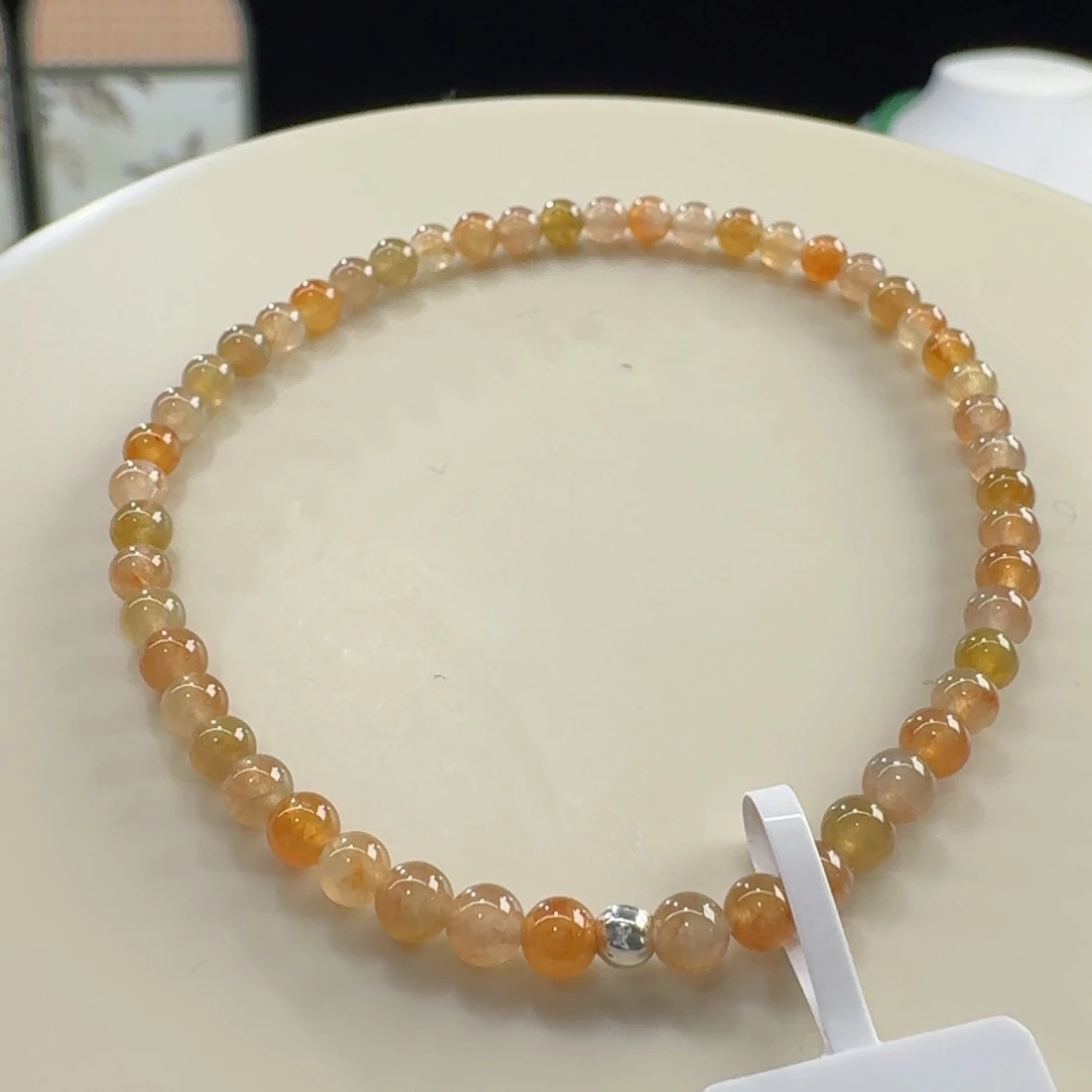 翡翠未镶嵌手链大漏款！！！冰透西柚色小米单圈卡3.5mm