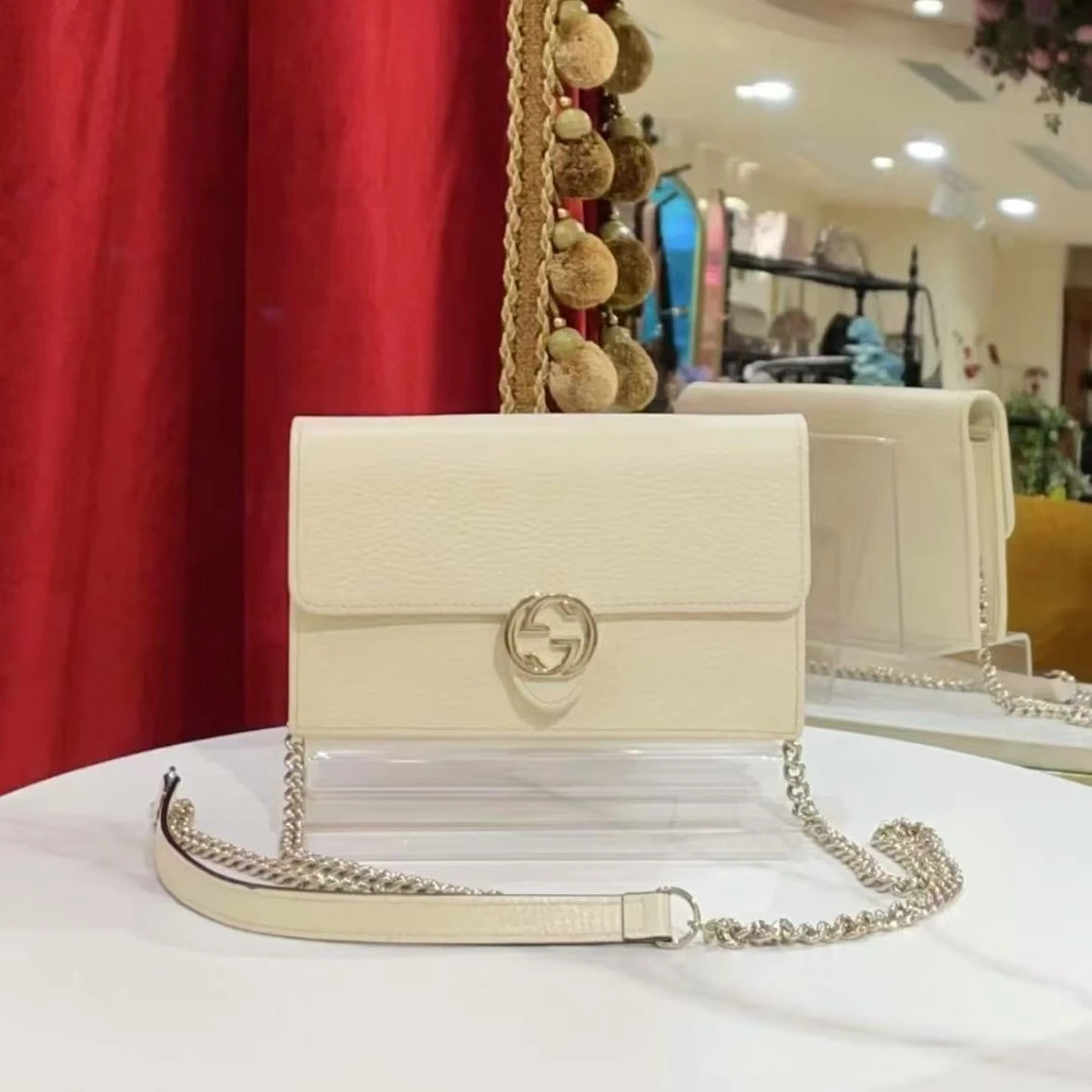 95新 GUCCI/古驰 白金风琴链条包95新