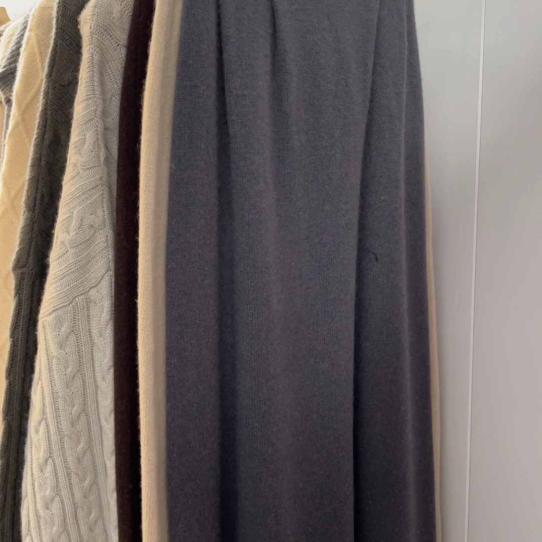 捏褶 羊绒 半身裙