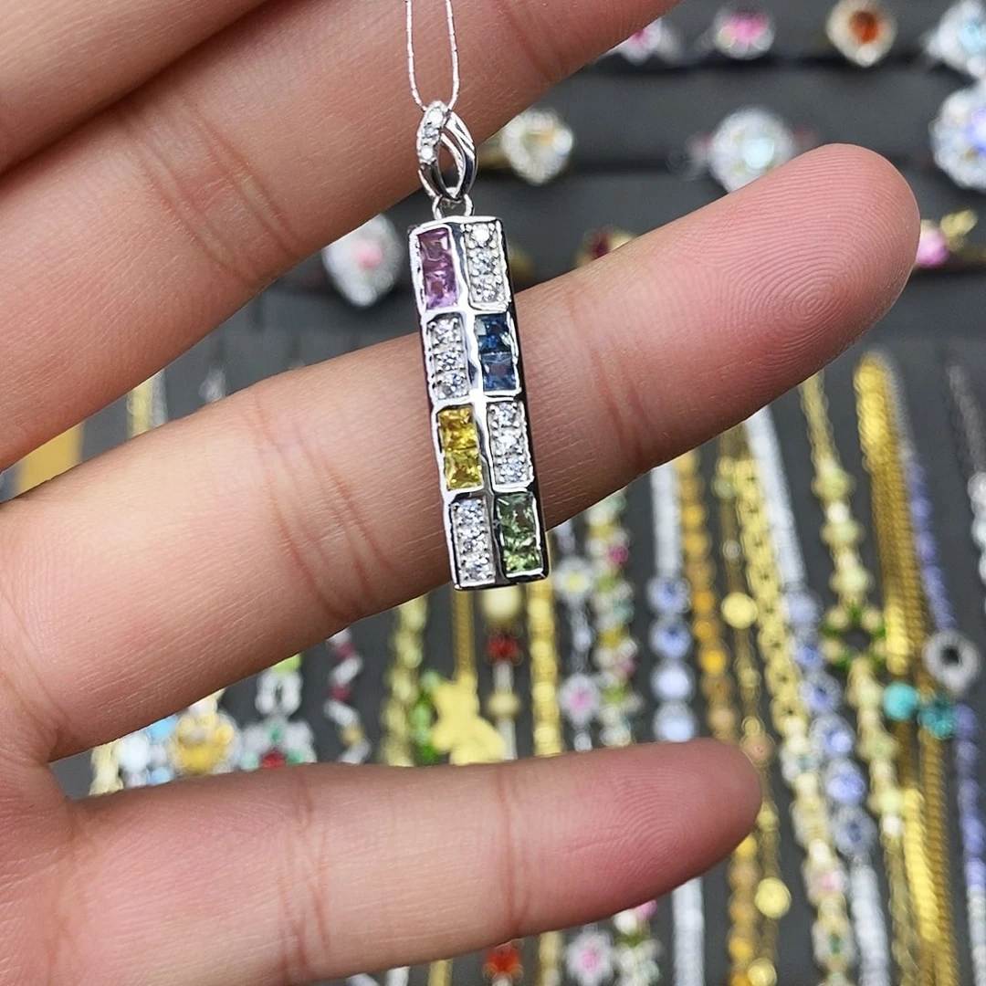 吊坠(不含链)银S925镶嵌蓝宝石