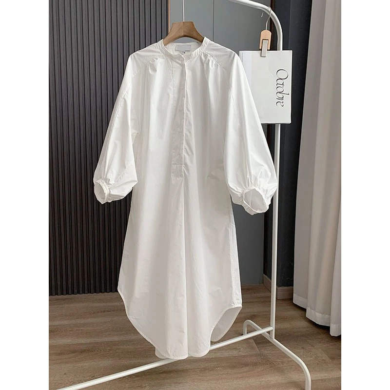 简直好看到炸！自留，连衣裙女森系ins风休闲版型立领灯笼袖衬衫裙