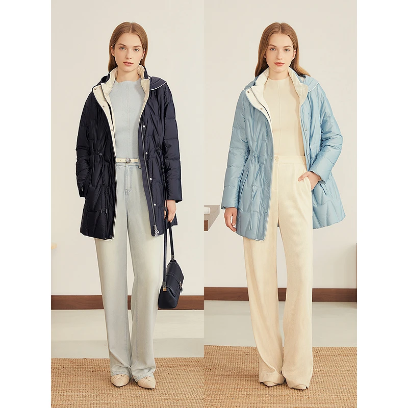 YINER音儿2025冬季新款法式撞色连帽羽绒服8C65508036