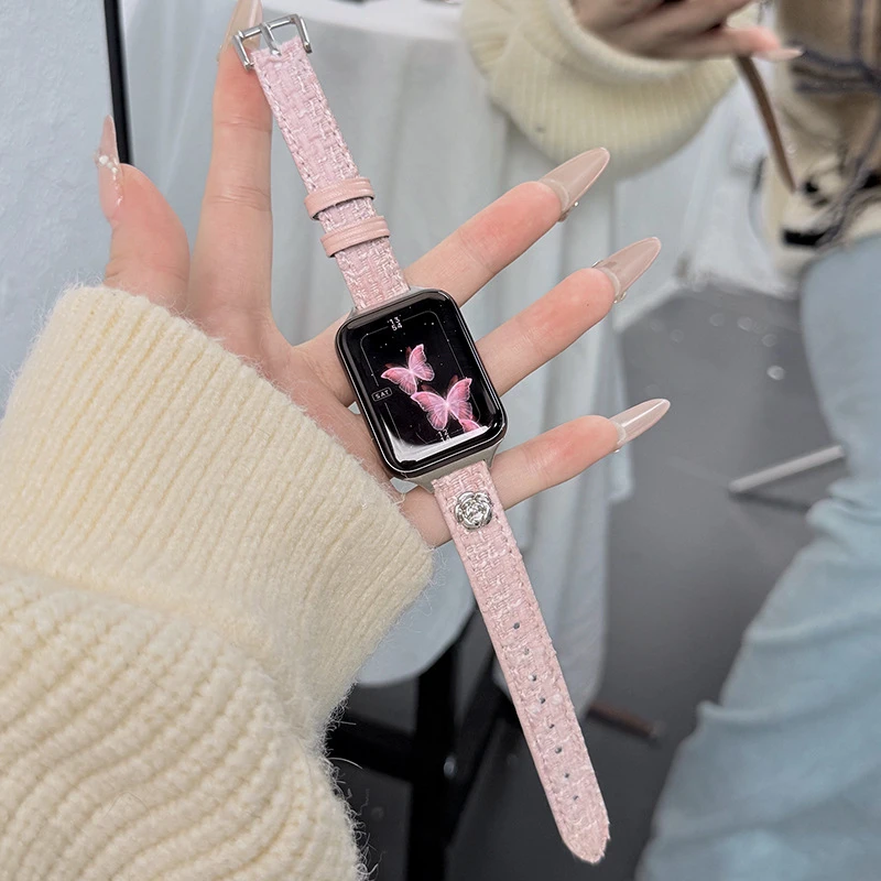 适用于小米手环9pro表带8pro山茶花针织秋冬毛呢红米watch5/4腕带