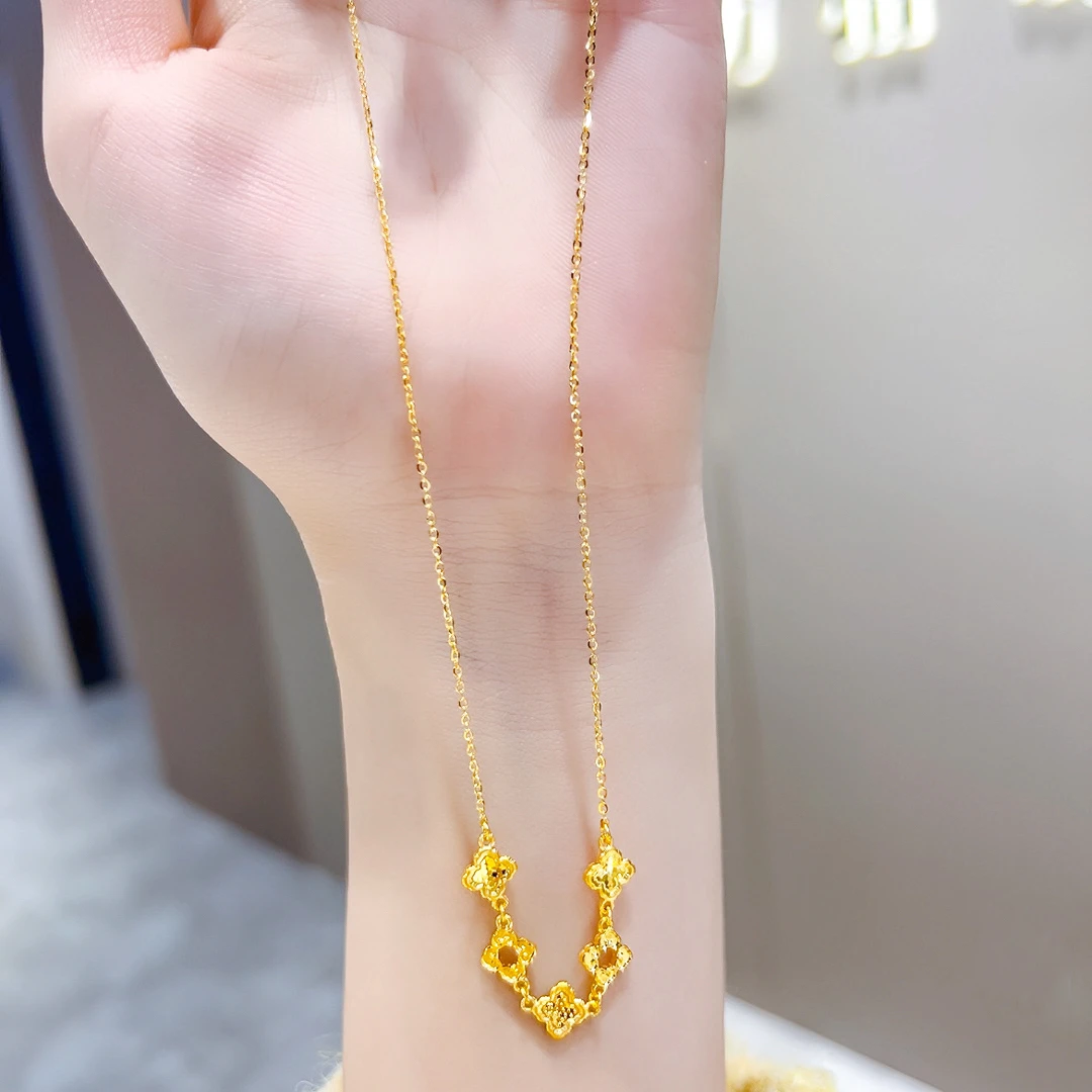 精品5G足金时尚碎冰冰镂空小幸运系列项链00758