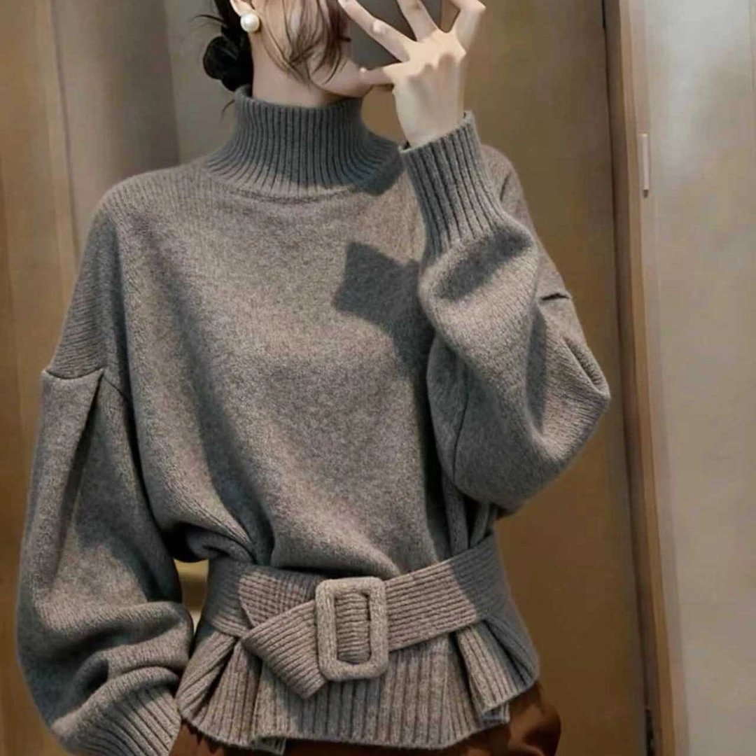 S110秋冬穿搭高领长袖冬季针织毛衣时尚百搭松弛感满满针织衫