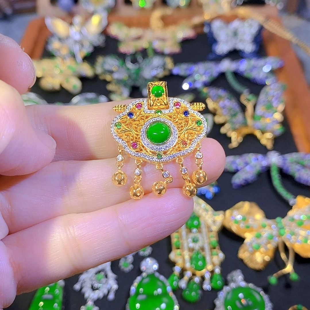 吊坠(不含链)银S925镶嵌翡翠