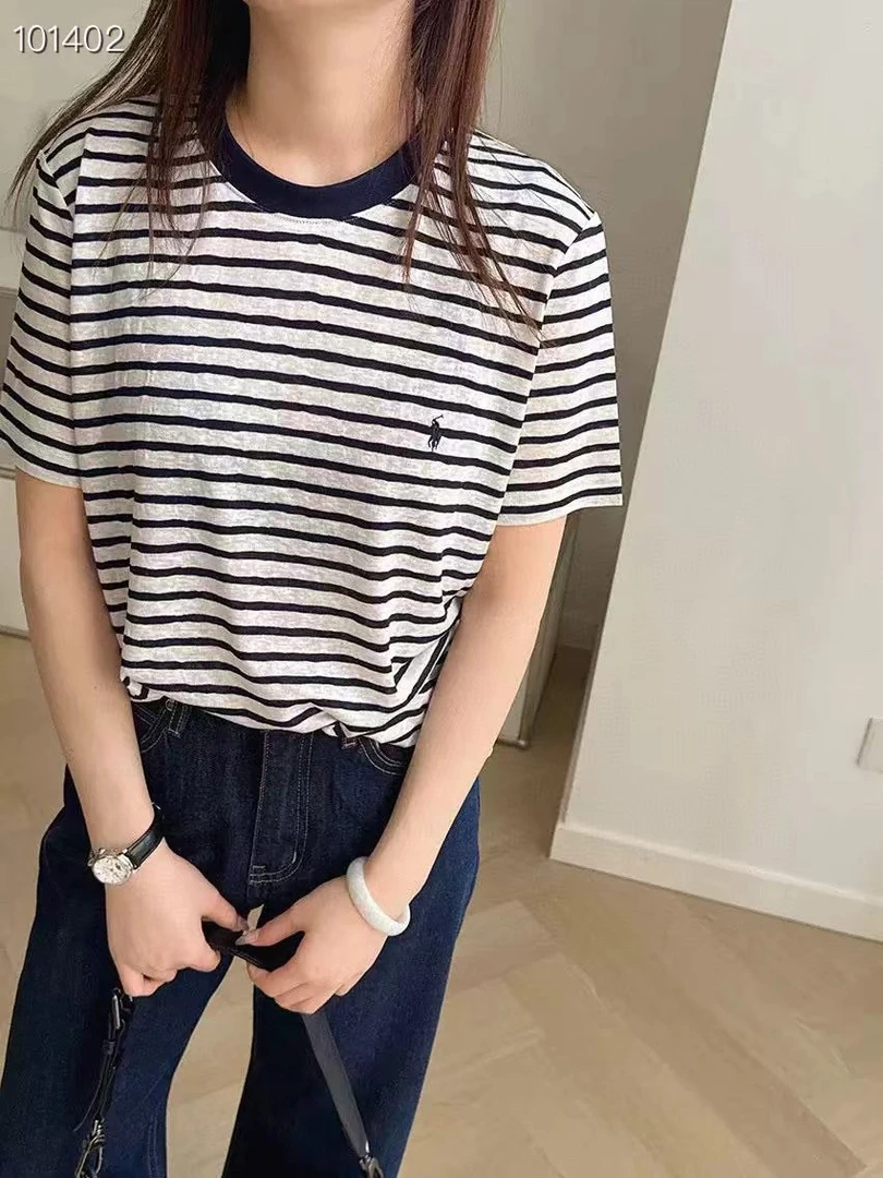 伊伊.南油欧货莱赛尔丝棉小马条纹丅恤面料舒适百搭