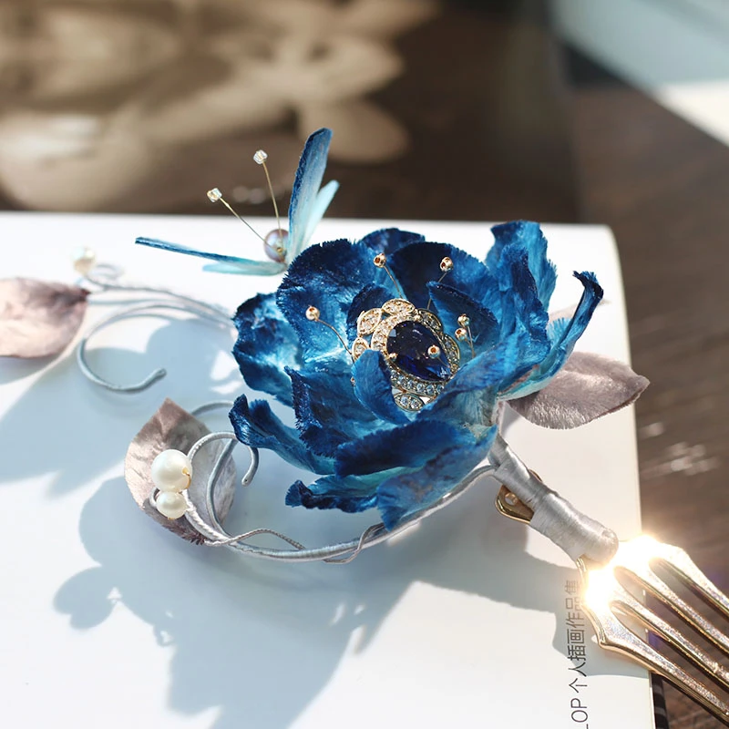 森森的簪 蓝色梦露丨原创非遗绒花发簪 高端新中式古风汉服发饰