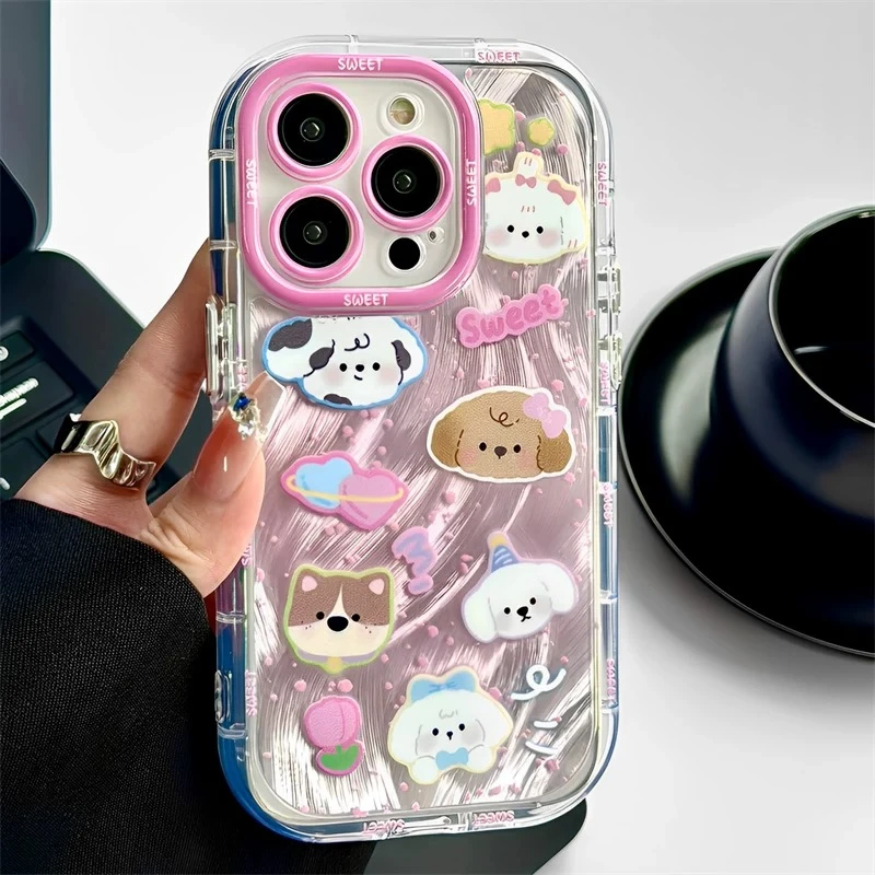 【粉红小狗】可爱卡通羽纱防摔通用苹果手机壳适用iPhone16promax
