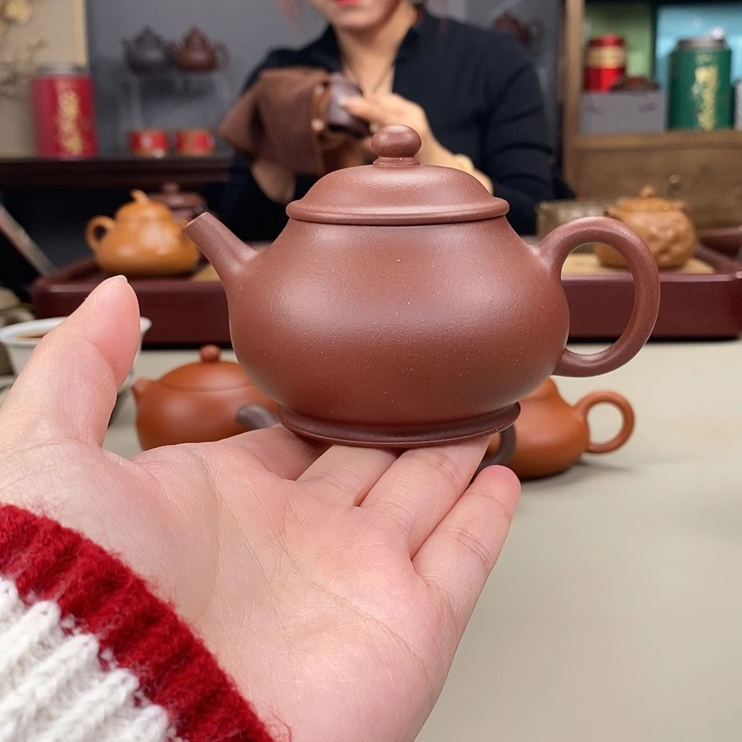 紫砂茶壶羊角山紫泥半手莲池古式160cc