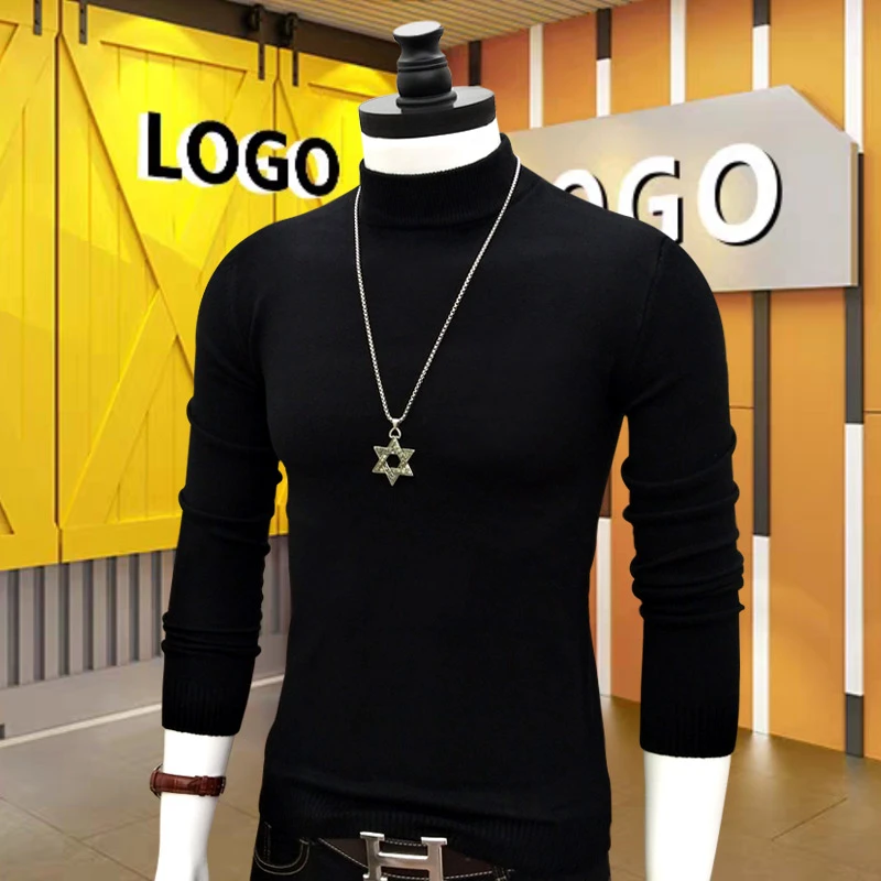 男士秋冬保暖修身半高领纯色毛衣针织衫青年时尚潮流内搭上衣打底