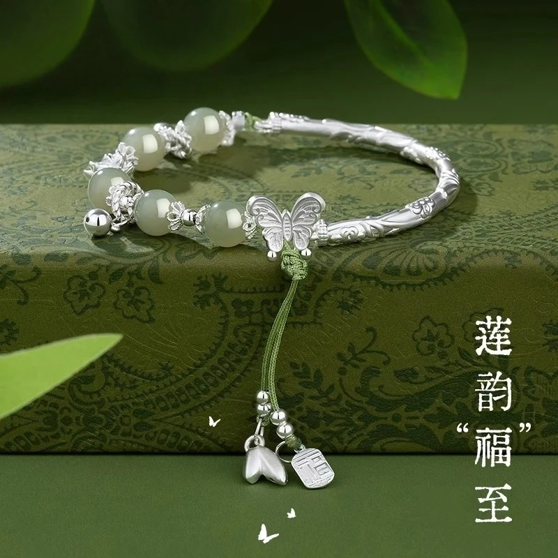 足银手镯 莲花半镯手链女纯银手镯小众精致送女友情人节生日礼物