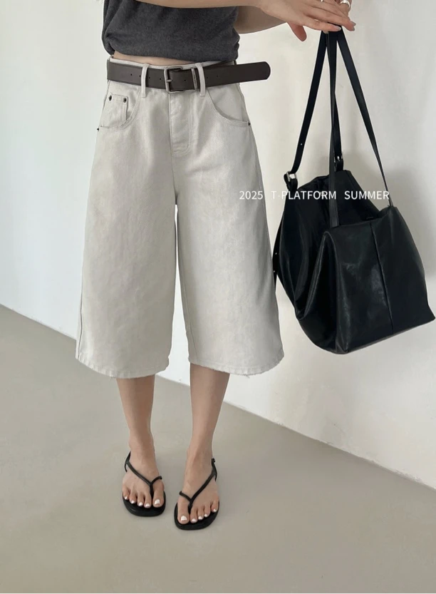 TT 福（1tt25130#）牛仔中裤！宽松百搭牛仔短裤5-25