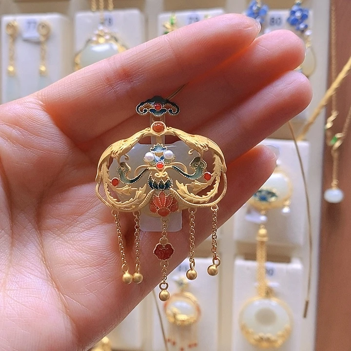 和田玉颈饰银S925镶嵌