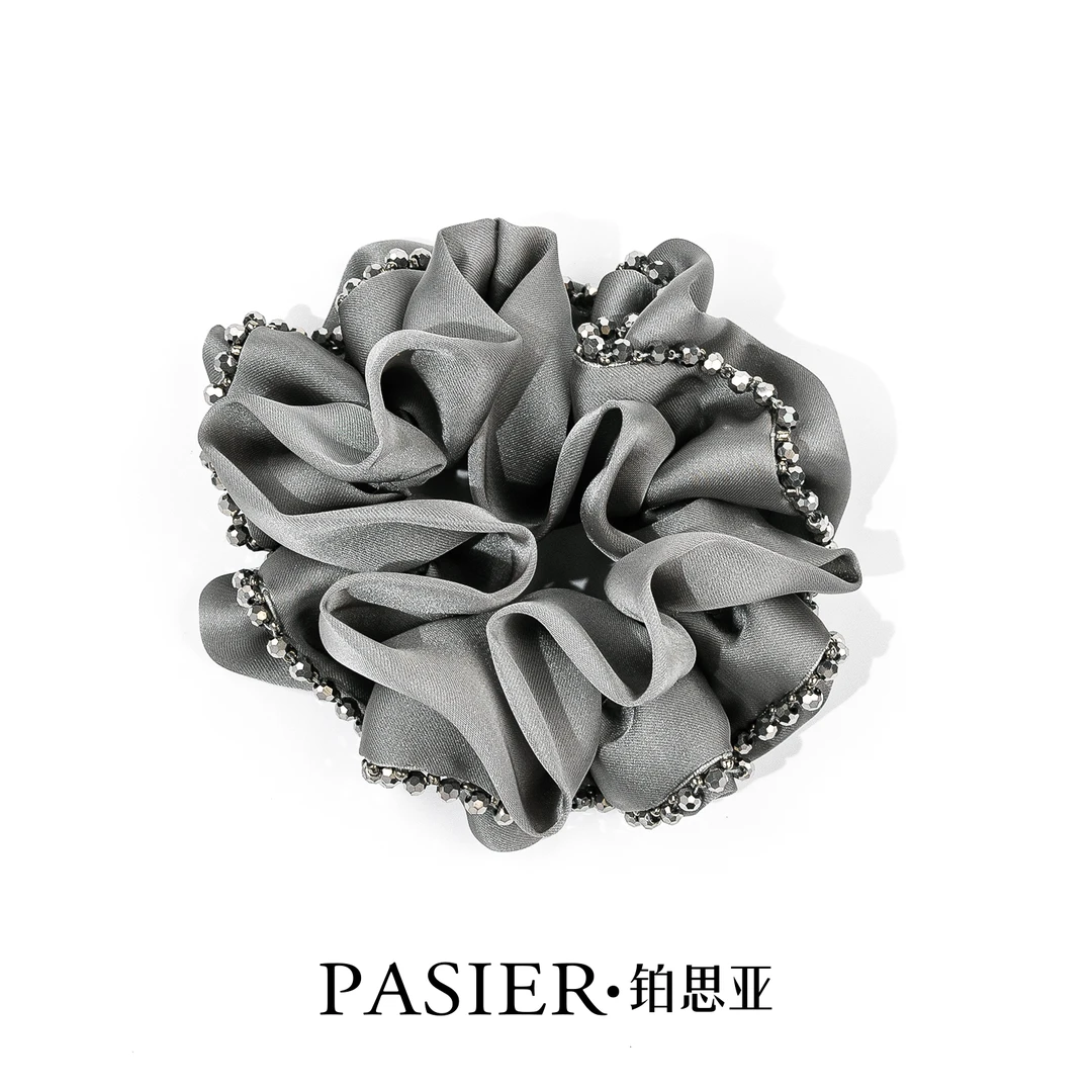 铂思亚 【素锦】清冷感气质布艺纯色手工串珠发圈FB1391灰