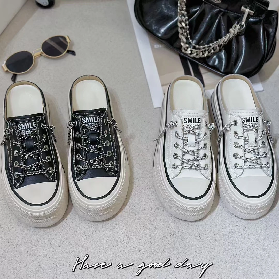 「年终清仓」1213半拖包头厚底纯色圆头时尚平底包头拖半托网红