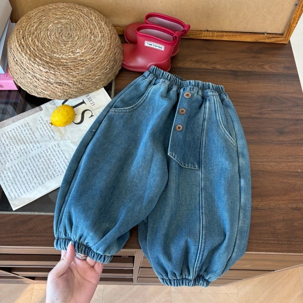 舒芙蕾·中小童牛仔裤冬款加绒休闲裤厚款宝宝灯笼裤帅气宽松长裤