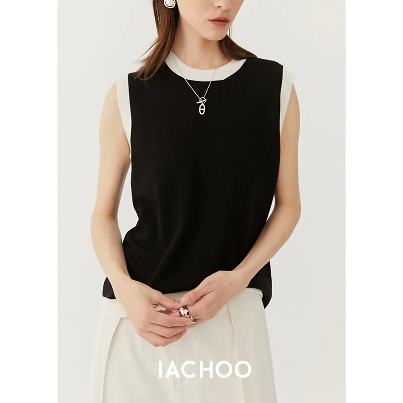 IACHOE【小香风背心】百分百羊毛撞色马3321303002针织毛衣针织衫