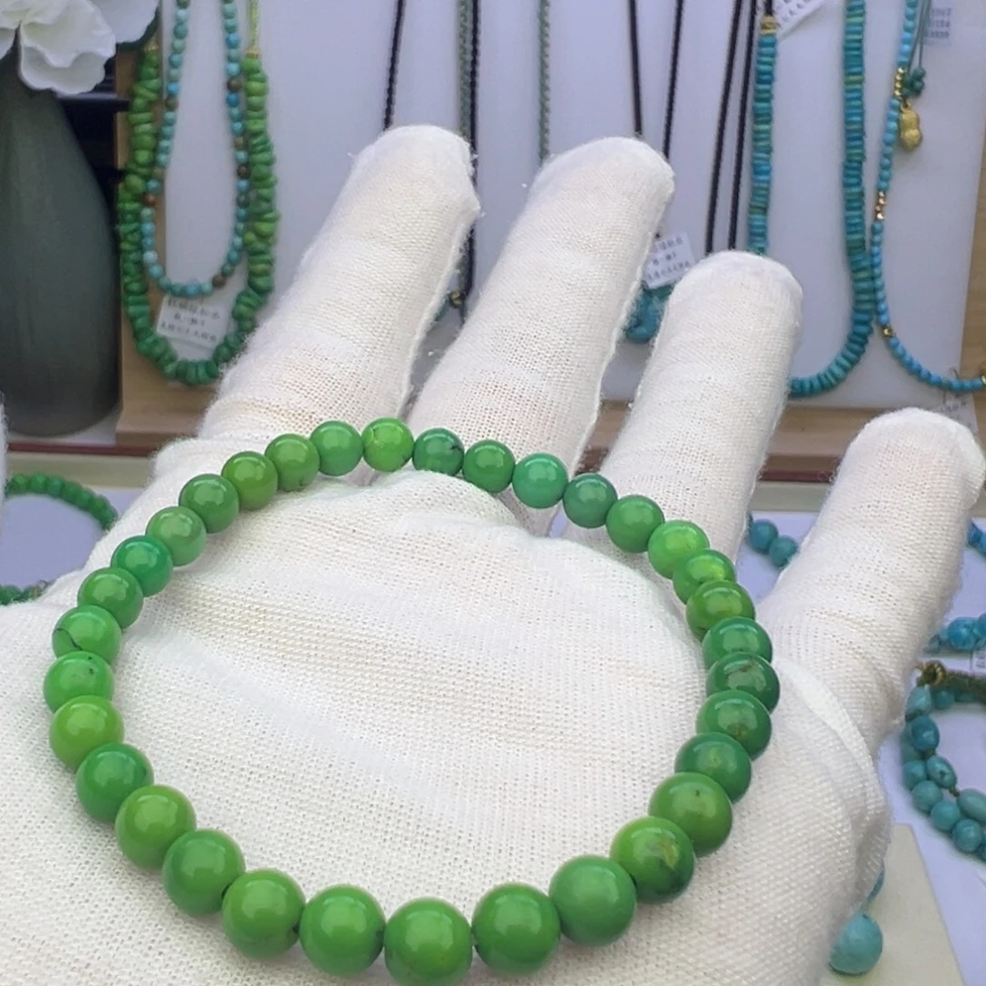 菜籽绿玉化圆珠手串6.1mmw