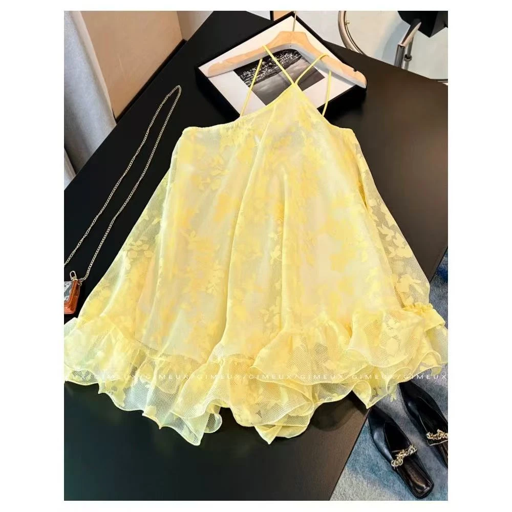 【崔】L0163 夏季甜美度假风不规则时尚蓬蓬气质减龄休闲吊带裙