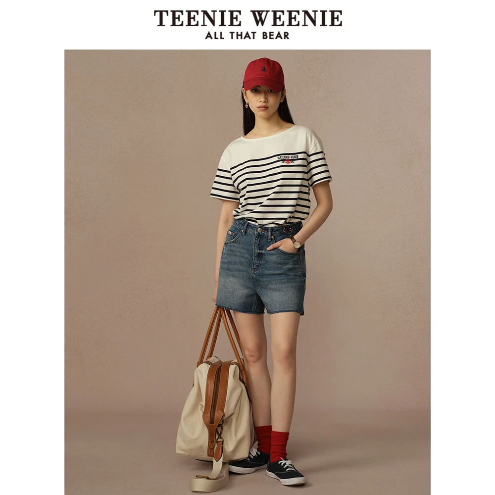 TeenieWeenie小熊T恤25夏新款简约时尚条纹学院短袖女TTRA256535N