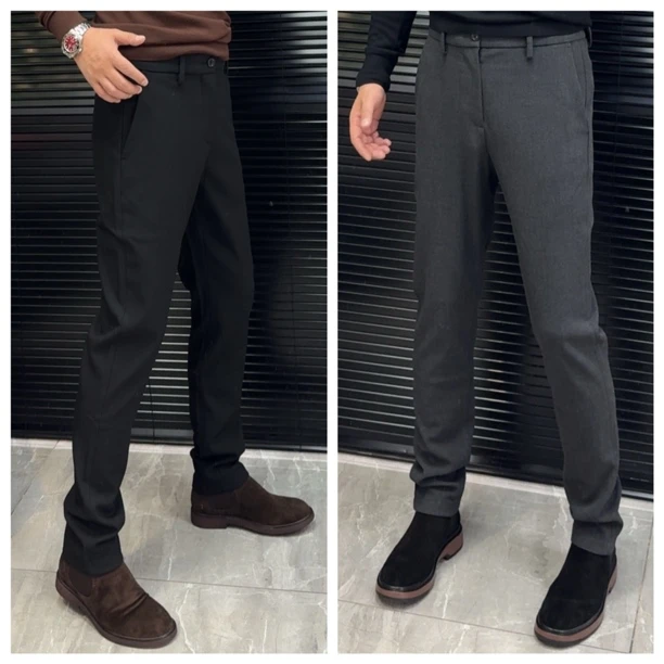 男士休闲裤22301冬季加厚弹力微合身直筒时尚百搭休闲裤