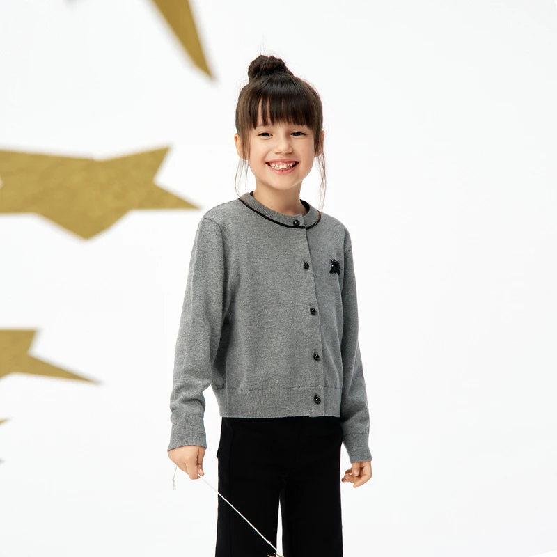 littlemoco童装25春装新款女童长袖针织毛衣开衫外套#KBE1CART01