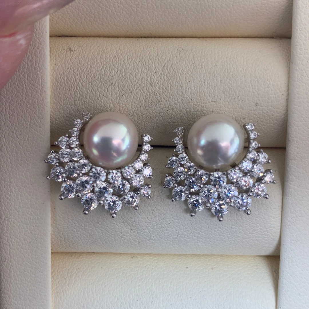 海水珍珠耳饰银S925镶嵌