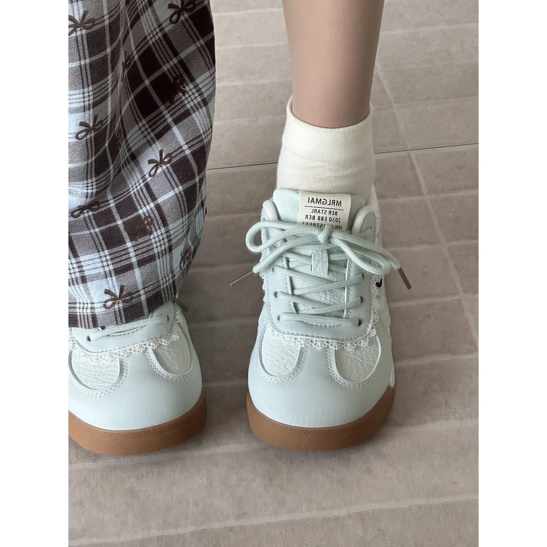 薄荷绿芭蕾风女鞋2025春秋新款百搭休闲德训鞋学生轻便板鞋女鞋子