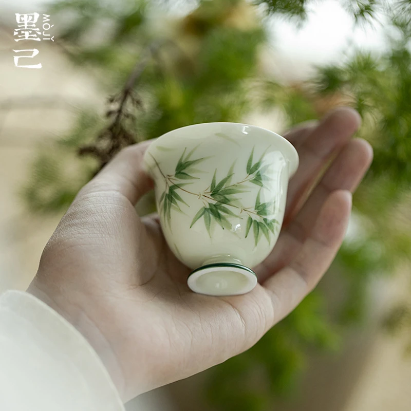 墨己小苍翠空灵青竹高足茶杯功夫茶具家用仿宋单杯文人器品茗杯