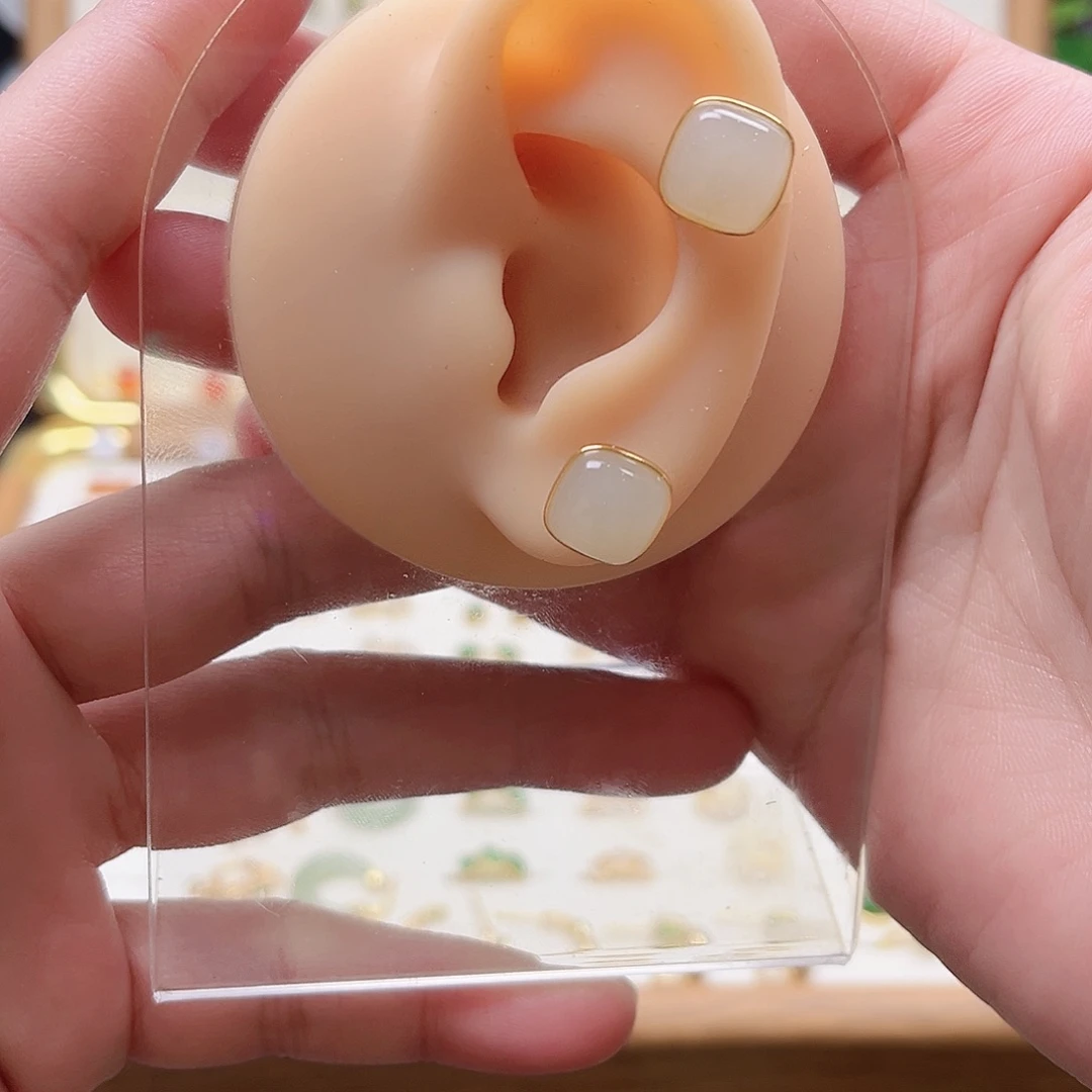 和田玉银S925镶嵌耳饰