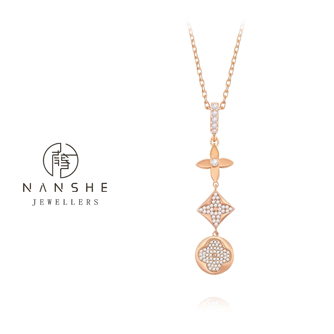 NANSHE/南奢【V金工艺】 轻奢气质满钻四叶花项链 L1325