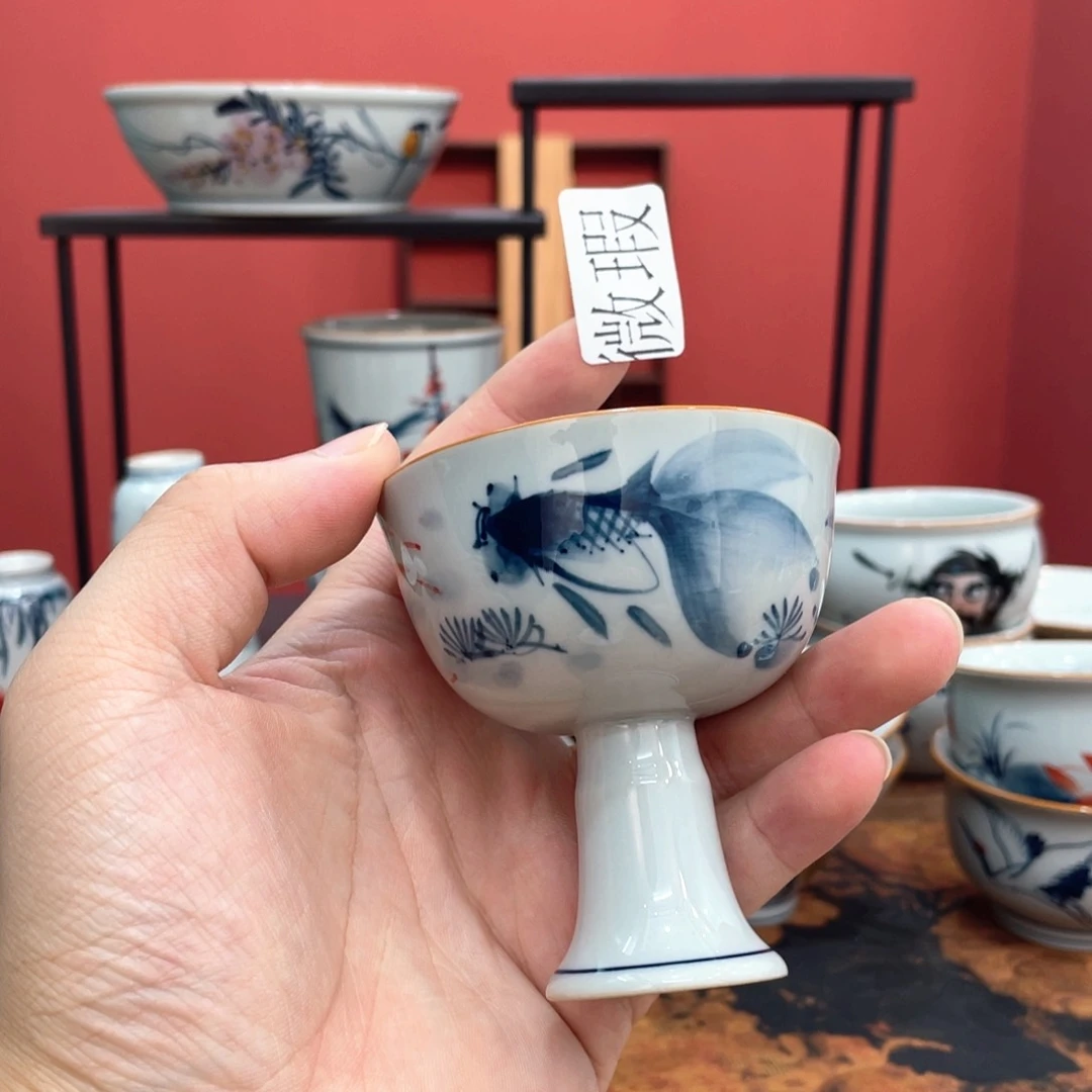 釉下手绘茶具微瑕直播间样品