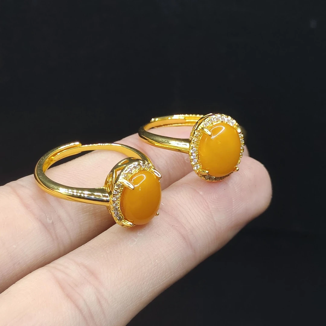 【老三珠宝】蜜蜡蛋面戒指X9【多样性发其一】约10-8-5mm