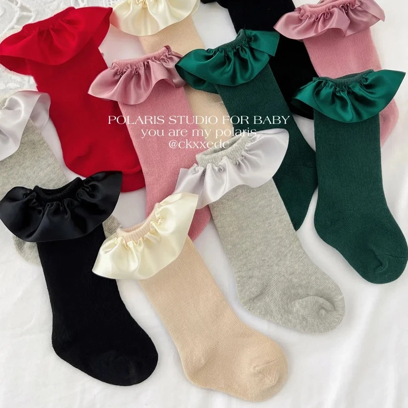 西班牙·花边袜/女宝宝婴幼儿小月龄四季精梳棉中筒纯色袜子
