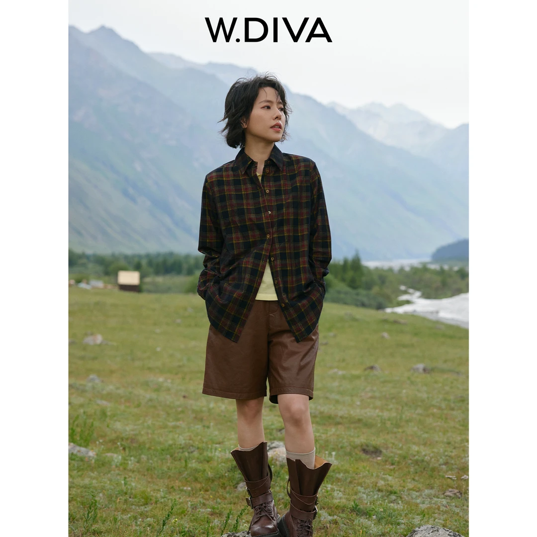 W.Diva【阿勒泰】春季意大利纯进口绵羊毛百搭大格子衬衫3S244C231