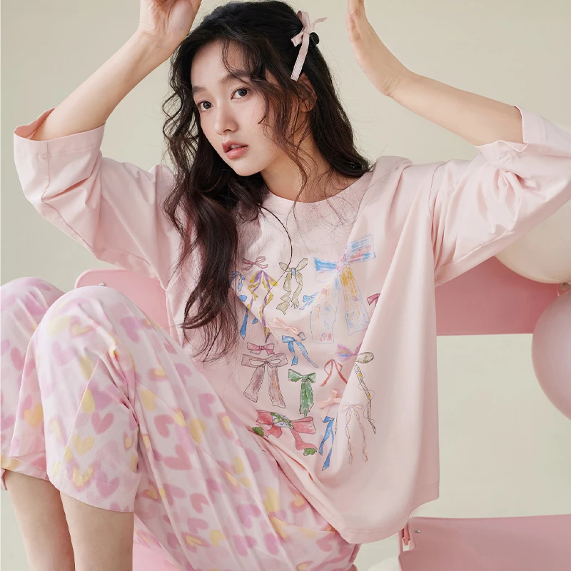 安之伴柔软睡衣圆领春季纯棉休闲套装甜美可爱家居服82511721944
