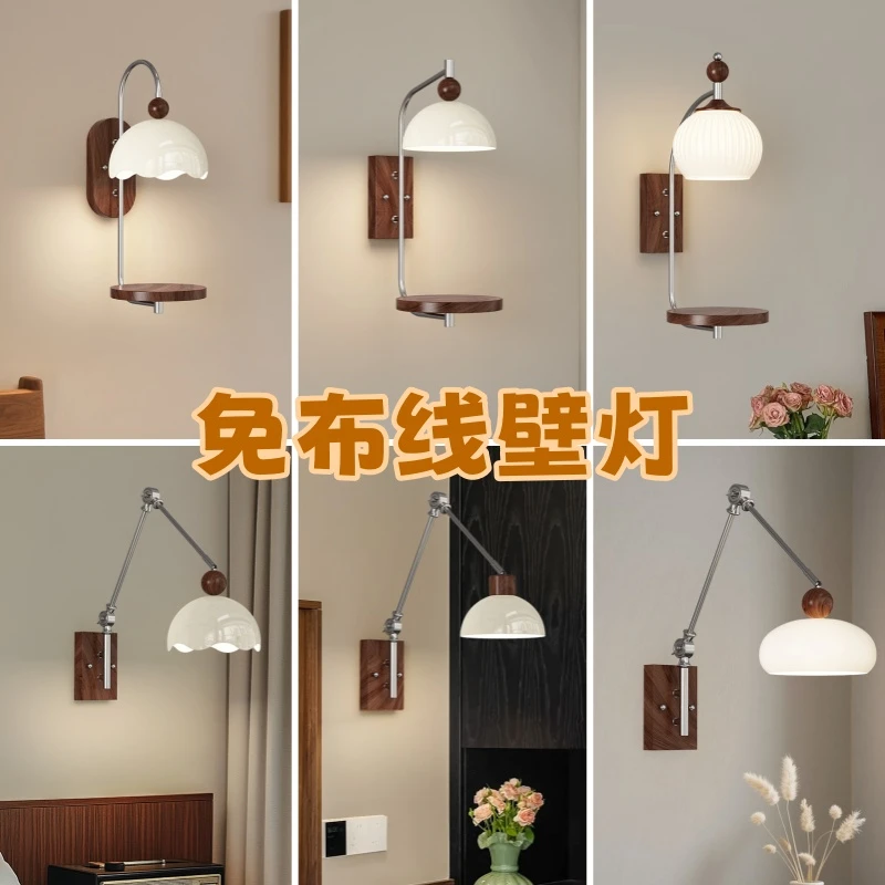 免接线中古壁灯客厅背景墙灯充电式磁吸装饰灯法式复古卧室床头灯