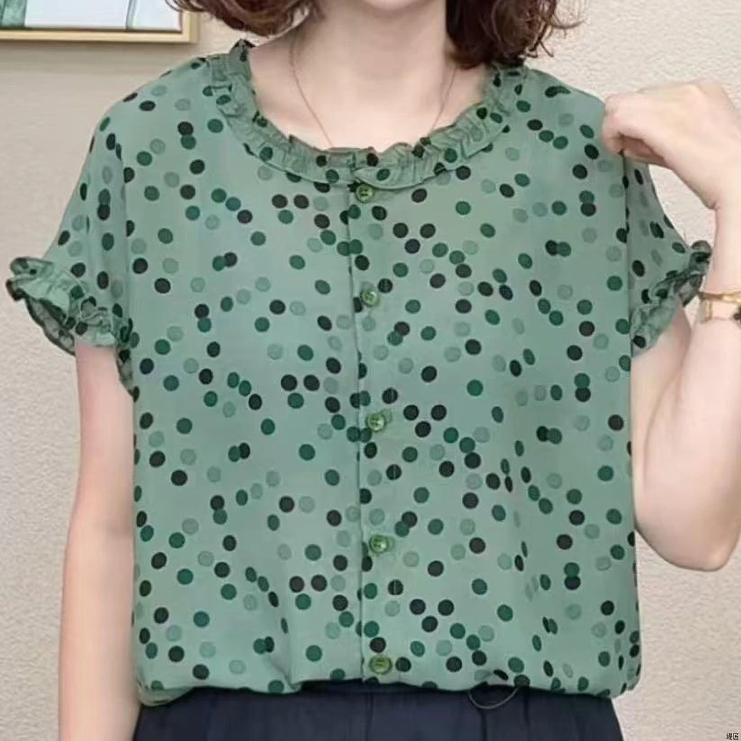 夏季新款洋气碎花减龄提花衬衫法式高级感透气短袖T恤小衫上衣女