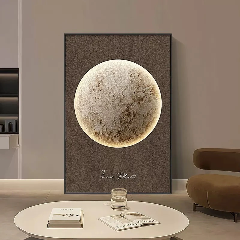 侘寂风玄关沙发背景墙挂画月球肌理感玄关大幅落地装饰画