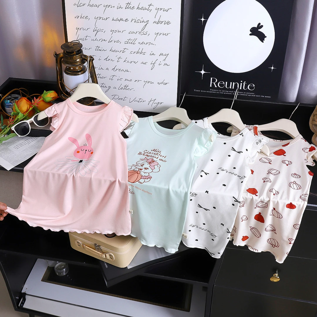 女童睡裙莫代尔超薄款夏季儿童睡衣女孩空调服新款中小套家居服