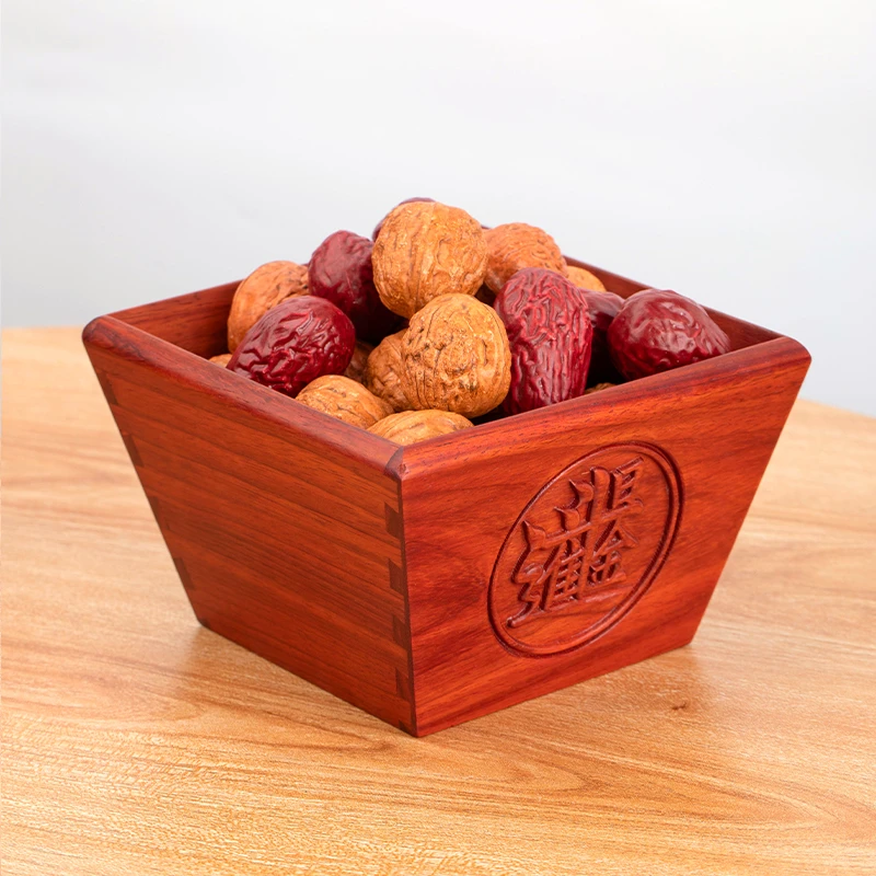 红花梨刻字米斗小号17*12*11CM